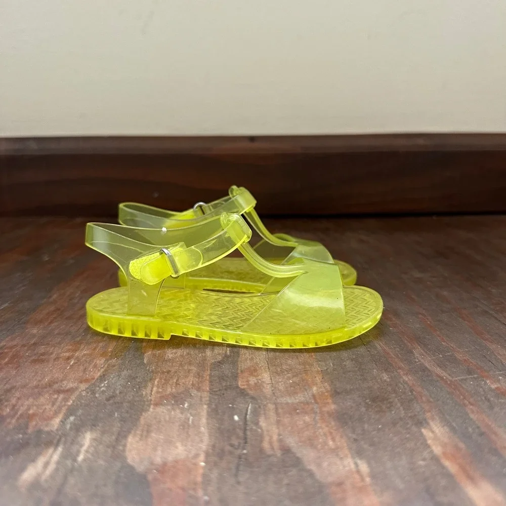 Toddler Neon Yellow Jelly Sandals T-Strap Water Shoes Size 6 Kids Summer PVC